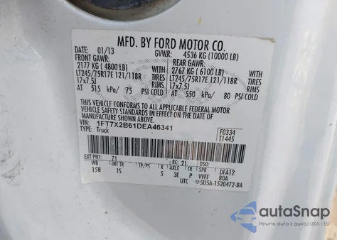 2013 Ford F-250 Xl z USA, uszkodzony, nr VIN 1FT7X2B61DEA46341